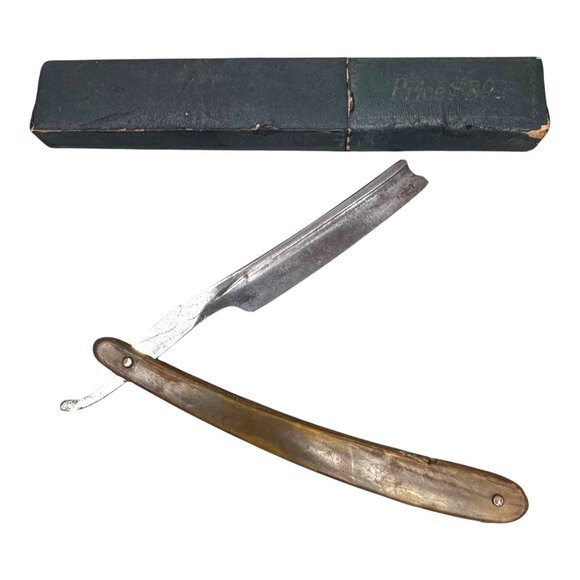 Vtg 1" Wide Blade Joseph Elliot Straight Razor Made In England Horn Handle READ - Picture 1 of 7